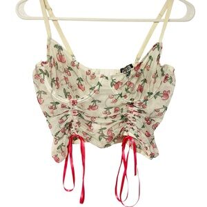 Poster Girl Size Large White Mesh Sheer Cherry Print Corset‎ Top